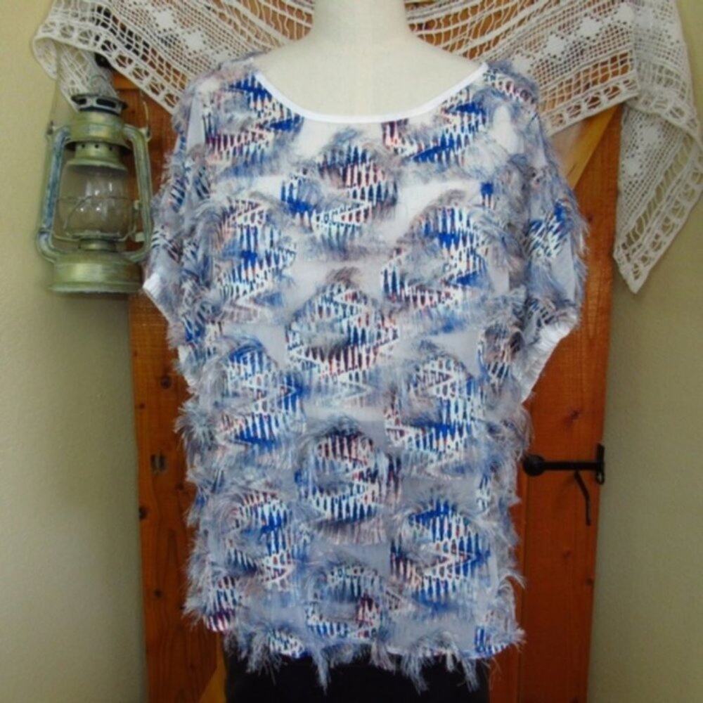 Andrew Marc Fuzzy Distressed Patriotic Election Day Shirt L 4th of July America